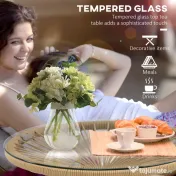 Outsunny Masa laterala din ratan, Masuta rotunda de cafea pentru exterior, blat din sticla securizata pentru terasa, negru | Aosom Romania 