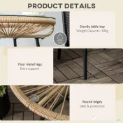 Outsunny Masa laterala din ratan, Masuta rotunda de cafea pentru exterior, blat din sticla securizata pentru terasa, negru | Aosom Romania 
