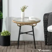 Outsunny Masa laterala din ratan, Masuta rotunda de cafea pentru exterior, blat din sticla securizata pentru terasa, negru | Aosom Romania 