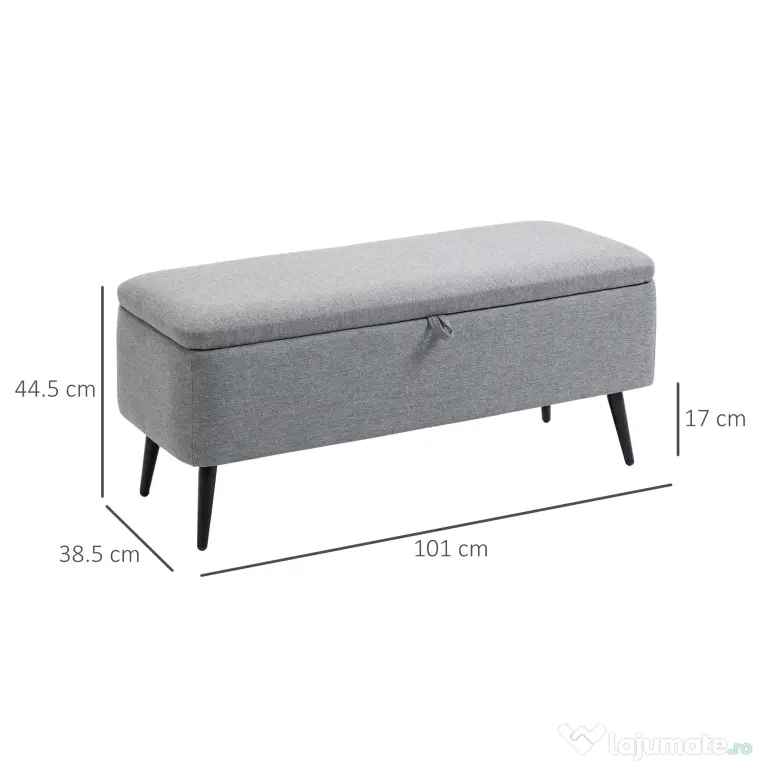 HOMCOM Banca de Depozitare Acoperita cu Tesatura cu Efect de Catifea, Banca de Pat Captusita, 101x38.5x44.5 cm, Gri