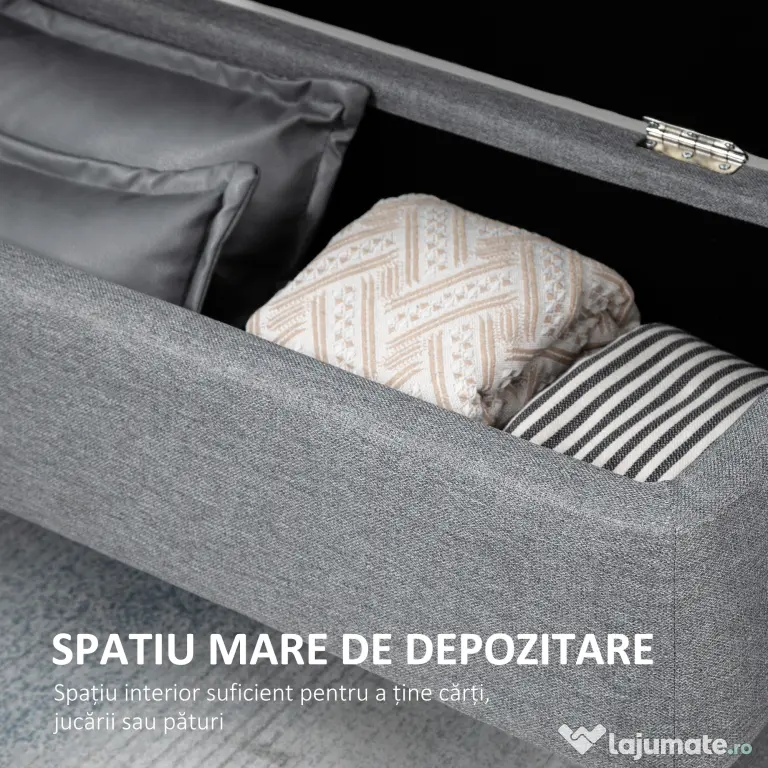 HOMCOM Banca de Depozitare Acoperita cu Tesatura cu Efect de Catifea, Banca de Pat Captusita, 101x38.5x44.5 cm, Gri
