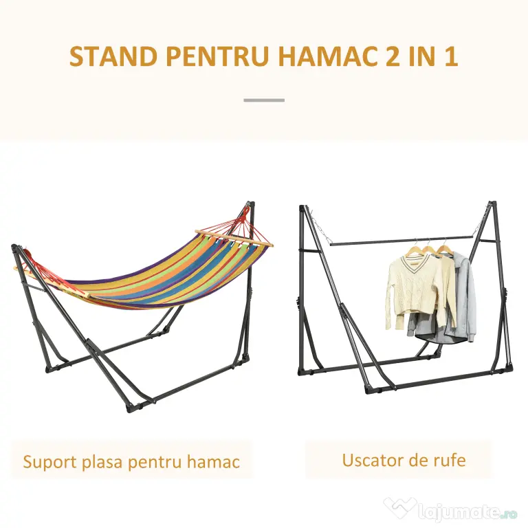 Outsunny Hamac Autoportant cu Suport Pliabil, Pat din Bumbac și Cadru din Oțel, Multicolor