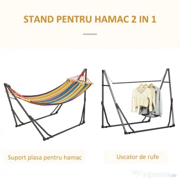 Outsunny Hamac Autoportant cu Suport Pliabil, Pat din Bumbac și Cadru din Oțel, Multicolor