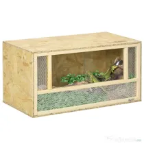 PawHut Terariu pentru Reptile cu Uși din Sticlă Glisante și Panouri din Plasă, 40x80x40 cm, Lemn Natural | Aosom Romania