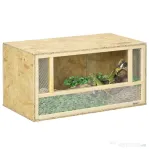 PawHut Terariu pentru Reptile cu Uși din Sticlă Glisante și Panouri din Plasă, 40x80x40 cm, Lemn Natural