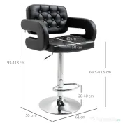 HOMCOM Scaun de Bar cu Spătar și Brațe, Scaun Modern de Bucătărie Rotativ cu Înălțime Reglabilă, 61x50x94-114 cm, Negru | Aosom Romania