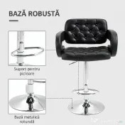 HOMCOM Scaun de Bar cu Spătar și Brațe, Scaun Modern de Bucătărie Rotativ cu Înălțime Reglabilă, 61x50x94-114 cm, Negru | Aosom Romania