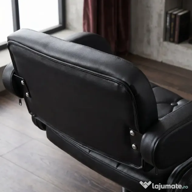 HOMCOM Scaun de Bar cu Spătar și Brațe, Scaun Modern de Bucătărie Rotativ cu Înălțime Reglabilă, 61x50x94-114 cm, Negru | Aosom Romania