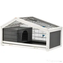 Pawhut Căsuță pentru Iepuri cu Sticlă de Apă, Cușcă cu 2 Uși pentru Porcușori de Guineea, 90x53x50 cm, Gri Închis | Aosom Romania