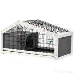 Pawhut Casuta pentru iepuri cu sticla de apa, Cusca cu 2 usi pentru porcusori de Guineea, Spatiu de alergat cu tava glisanta pentru iepurasi, Casuta mica pentru animale pentru interior, gri inchis
