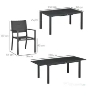 Outsunny Set de 7 Piese de Grădină din Aluminiu cu Masă Extensibilă și 6 Scaune cu Șezut din Plasă Respirabilă, 210x90x75 cm, Gri | Aosom Romania