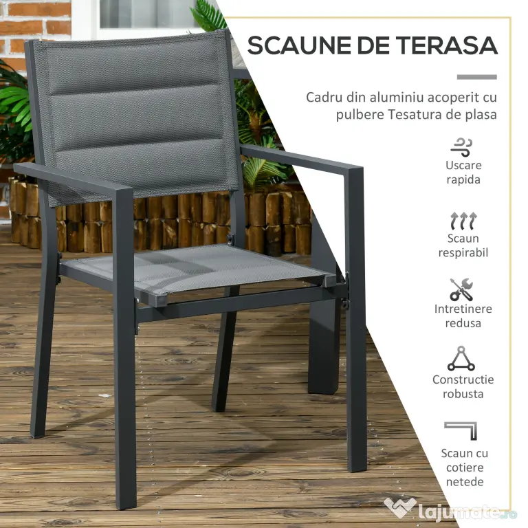 Outsunny Set de 7 Piese de Grădină din Aluminiu cu Masă Extensibilă și 6 Scaune cu Șezut din Plasă Respirabilă, 210x90x75 cm, Gri | Aosom Romania
