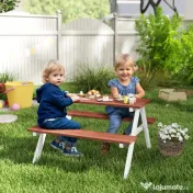 Outsunny Set Masă de Picnic pentru Copii, Masă și Băncuțe din Lemn, Mobilier de Grădină pentru Copii, Jocuri de Exterior, Vârsta 3-8 Ani, Maro | Aosom Romania