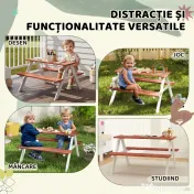 Outsunny Set Masă de Picnic pentru Copii, Masă și Băncuțe din Lemn, Mobilier de Grădină pentru Copii, Jocuri de Exterior, Vârsta 3-8 Ani, Maro | Aosom Romania