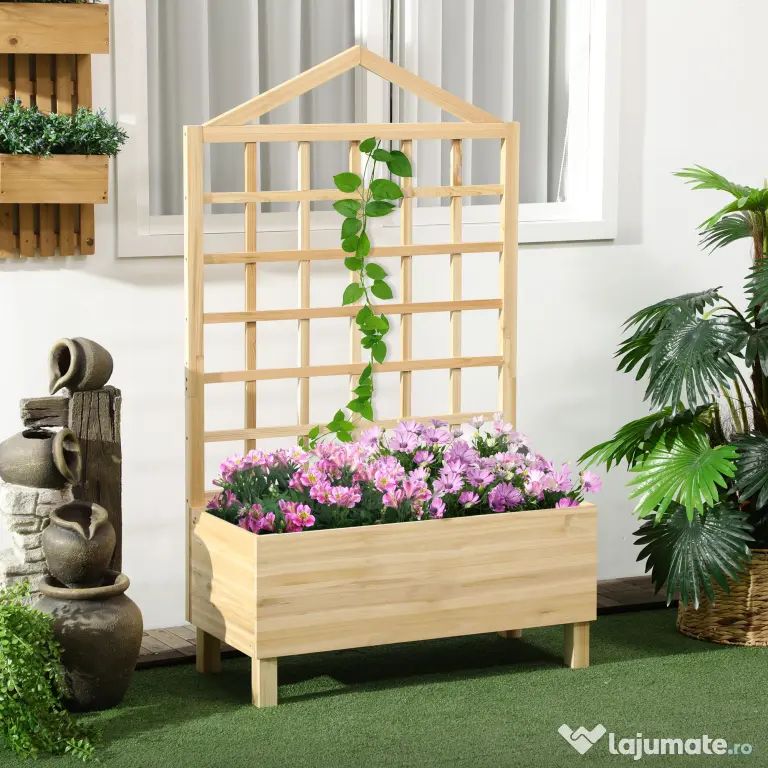 Outsunny Ghiveci din Lemn cu Grilaj pentru Plante Cățărătoare, Ideal pentru Legume și Flori, 90x43x150 cm, Design Natural | Aosom Romania
