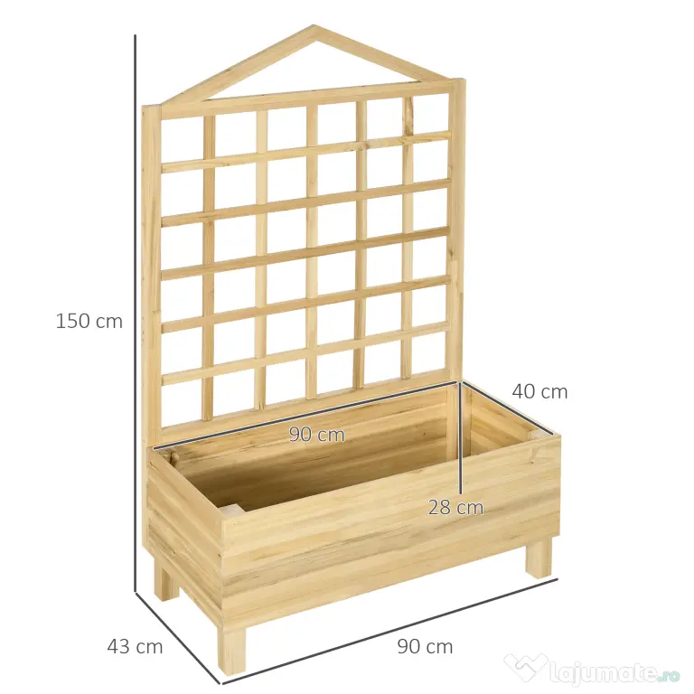 Outsunny Ghiveci din Lemn cu Grilaj pentru Plante Cățărătoare, Ideal pentru Legume și Flori, 90x43x150 cm, Design Natural | Aosom Romania
