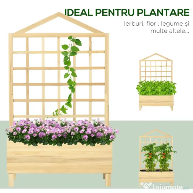 Outsunny Ghiveci din Lemn cu Grilaj pentru Plante Cățărătoare, Ideal pentru Legume și Flori, 90x43x150 cm, Design Natural | Aosom Romania