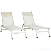 Outsunny Set 2 Sezlonguri Pliabile din Aluminiu și Poliester, Confortabile și Ușor de Depozitat, Bej, 55x195x30cm | Aosom Romania 