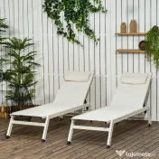 Outsunny Set 2 Sezlonguri Pliabile din Aluminiu și Poliester, Confortabile și Ușor de Depozitat, Bej, 55x195x30cm | Aosom Romania 