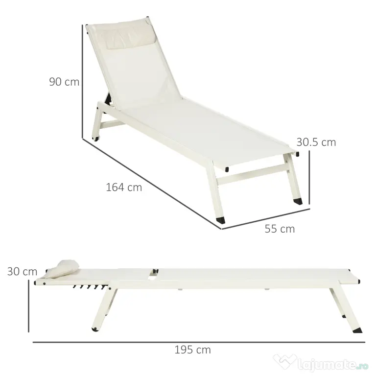Outsunny Set 2 Sezlonguri Pliabile din Aluminiu și Poliester, Confortabile și Ușor de Depozitat, Bej, 55x195x30cm | Aosom Romania
