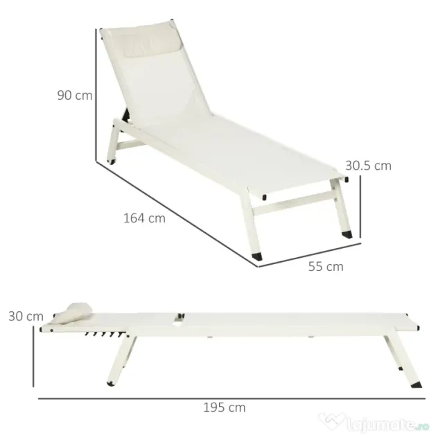 Outsunny Set 2 Sezlonguri Pliabile din Aluminiu și Poliester, Confortabile și Ușor de Depozitat, Bej, 55x195x30cm | Aosom Romania