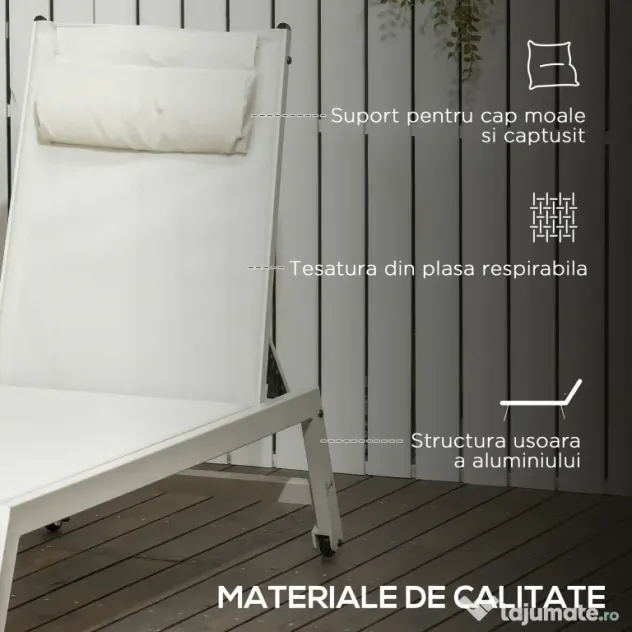 Outsunny Set 2 Sezlonguri Pliabile din Aluminiu și Poliester, Confortabile și Ușor de Depozitat, Bej, 55x195x30cm | Aosom Romania