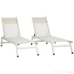 Outsunny Sezlong din Aluminiu si Poliester, Set  2 Bucati Bej de Gradina cu 5 Niveluri de Inclinare, 55x195x30 cm