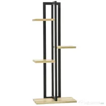 Outsunny Suport pentru Plante cu 4 Rafturi, Stil Industrial, din Lemn de Brad și Metal, 45x25x110 cm, Negru și Lemn Natural