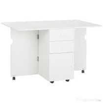 HOMCOM Masa de Bucatarie pliabila cu 2 Sertare si Dulapior cu Usi, Masa Plianta cu 6 Roti din PAL, 120x80x75 cm, Alb