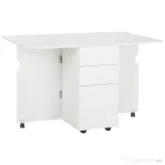 HOMCOM Masă de Bucătărie Rabatabilă cu 2 Sertare și Dulap cu Uși, din PAL, 120x80x75 cm, Alb