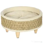 PawHut Culcus pentru caini si pisici, din PAL cu parte inferioara inaltata si perna detasabila, Ø48x24.5 cm