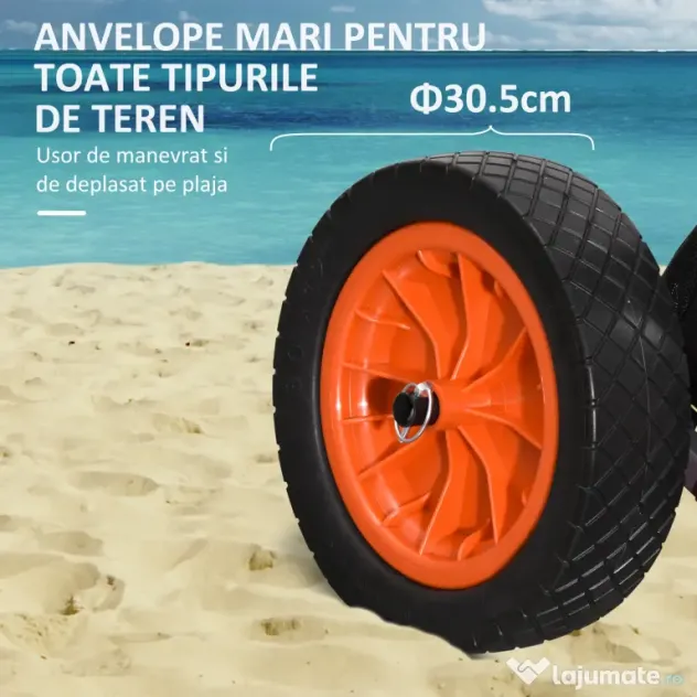SPORTNOW Carucior de plaja pliabil, carucior de plaja din aluminiu cu roti mari de 30 cm pentru orice teren si maner telescopic, utilizare in gradina pentru cumparaturi in camping