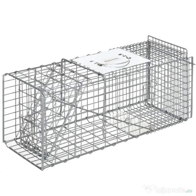 Cusca capcana pentru animale mici Outsunny, 66x24x30,5cm pentru iepuri, veverite, nurci, argintie | Aosom Romania