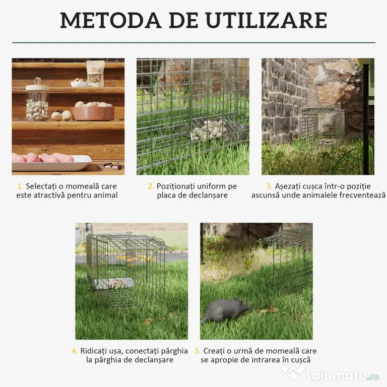 Cusca capcana pentru animale mici Outsunny, 66x24x30,5cm pentru iepuri, veverite, nurci, argintie | Aosom Romania
