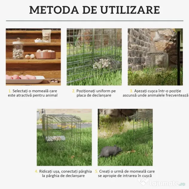 Cusca capcana pentru animale mici Outsunny, 66x24x30,5cm pentru iepuri, veverite, nurci, argintie | Aosom Romania