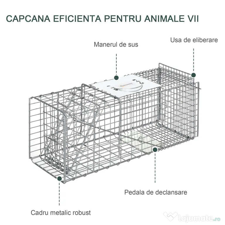 Cusca capcana pentru animale mici Outsunny, 66x24x30,5cm pentru iepuri, veverite, nurci, argintie | Aosom Romania