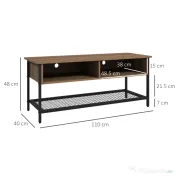 Dulap SuportTV pana la 48" in Stil Industrial, Mobiler Jos cu Rafturi din Lemn si Otel, 110x40x48cm, Maro si Negru HOMCOM | Aosom Romania 