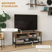 Dulap SuportTV pana la 48" in Stil Industrial, Mobiler Jos cu Rafturi din Lemn si Otel, 110x40x48cm, Maro si Negru HOMCOM | Aosom Romania 