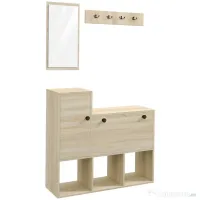 HOMCOM Mobilier pentru Hol cu Depozitare pentru 9 Perechi de Pantofi, Oglindă, Dulap, Rafturi și 4 Cârlige, 90x30x87 cm, Lemn Natural | Aosom Romania 
