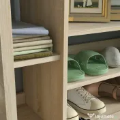 HOMCOM Mobilier pentru Hol cu Depozitare pentru 9 Perechi de Pantofi, Oglindă, Dulap, Rafturi și 4 Cârlige, 90x30x87 cm, Lemn Natural | Aosom Romania 