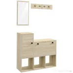 HOMCOM Set de hol cu cuier de perete cu 4 cârlige, dulap pentru 9 perechi de pantofi, dulap și oglindă