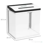 PawHut Acvariu de 13L, de Sticla cu Filtru, Iluminare cu LED-uri, Pompa de Apa, 29x20x30,5cm - Alb 