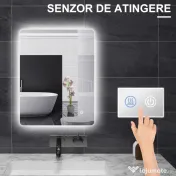 kleankin Oglindă de Baie cu Lumină LED, 3 Culori, Întrerupătoare Touch și Luminozitate Reglabilă, 70x50x3 cm, Transparent | Aosom Romania 