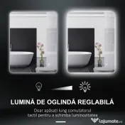 kleankin Oglindă de Baie cu Lumină LED, 3 Culori, Întrerupătoare Touch și Luminozitate Reglabilă, 70x50x3 cm, Transparent | Aosom Romania 