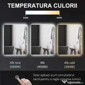 kleankin Oglindă de Baie cu Lumină LED, 3 Culori, Întrerupătoare Touch și Luminozitate Reglabilă, 70x50x3 cm, Transparent | Aosom Romania 