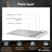 kleankin Oglindă de Baie cu Lumină LED, 3 Culori, Întrerupătoare Touch și Luminozitate Reglabilă, 70x50x3 cm, Transparent | Aosom Romania 