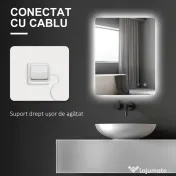 kleankin Oglindă de Baie cu Lumină LED, 3 Culori, Întrerupătoare Touch și Luminozitate Reglabilă, 70x50x3 cm, Transparent | Aosom Romania 