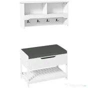 Cuier de Perete cu Banca Suport pentru Pantofi Dotata cu Cuburi de Perete, 4 Carlige si Raft Retractabil, 80x20x40 cm, Alb HOMCOM | Aosom RO 