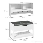 Cuier de Perete cu Banca Suport pentru Pantofi Dotata cu Cuburi de Perete, 4 Carlige si Raft Retractabil, 80x20x40 cm, Alb HOMCOM | Aosom RO 