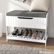 Cuier de Perete cu Banca Suport pentru Pantofi Dotata cu Cuburi de Perete, 4 Carlige si Raft Retractabil, 80x20x40 cm, Alb HOMCOM | Aosom RO 